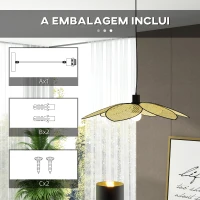 HOMCOM Candeeiro de Teto com Forma de Flor Candeeiro de Teto de Vime Sintético com Cabo Ajustável Ø68x115 cm Madeira(m-7)
