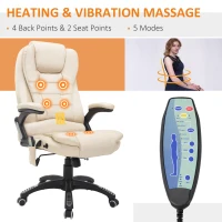 HOMCOM Executive Office Chair with Massage and Heat, High Back PU Leather Massage Office Chair with Adjustable Height, Beige(m-4)