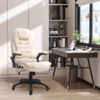 HOMCOM Executive Office Chair with Massage and Heat, High Back PU Leather Massage Office Chair with Adjustable Height, Beige(m-2)
