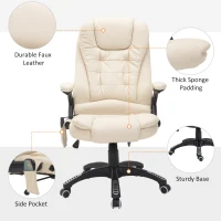 HOMCOM Executive Office Chair with Massage and Heat, High Back PU Leather Massage Office Chair with Adjustable Height, Beige(m-8)