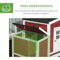 PawHut Gallinero con Ponedero Techo Abatible y Nido Rampa Zona Exterior para Jardín de Madera de Abeto 201x75x117 cm Rojo y Blanco(m-6)