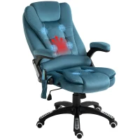 Vinsetto Massage Recliner Chair Heated Office Chair with Six Massage Points Velvet-Feel Fabric 360° Swivel Wheels Blue(m-11)
