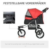 PawHut Hundewagen Hundebuggy mit 3 Rädern klappbar bis 10 kg Oxford Rot+Schwarz 109,5 x 54,5 x 106,5 cm(m-4)