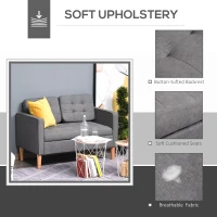 HOMCOM Modern 2 Seater Sofa with Hidden Storage, 117cm Tufted Cotton Couch with Wood Legs, Compact Loveseat for Living Room, Kitchen, Grey(m-4)