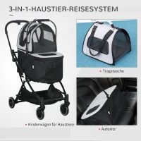 PawHut 3in1 Hundewagen, 2 Kabinen, klappbar, Aufbewahrungskorb, Stahlrahmen, grau, 67 x 49 x 99 cm(m-5)