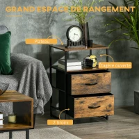 HOMCOM Table de Chevet avec 2 Tiroirs Tissus Table d'appoint petit Meuble de Rangement Style Industriel Commode 2 tiroirs - 45 x 40 x 70,5 cm - Bois et métal(m-4)