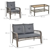 Outsunny 4 PCS Patio PE Rattan Wicker Sofa Sets Outdoor All Weather Conversation Furniture w/ Two Tier Tea Table & Cushions for Backyard Garden Grey(m-3)