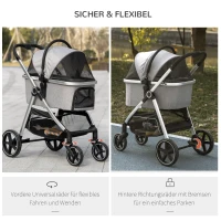 PawHut hondenkar, 2-in-1 hondenwagen, draagtas, opvouwbare hondenbuggy, grijs(m-7)