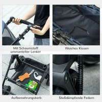 PawHut Hundebuggy Hundewagen bis 10 kg Klappbar Tragtasche Bodenkorb 99L x 62B x 106H cm Dunkelblau(m-8)