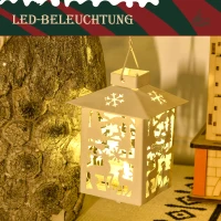 HOMCOM Kerstversiering, Kerstman met kerstboom en lantaarn, warme LED-verlichting, batterijvoeding, voor binnen en buiten, 55 cm(m-5)