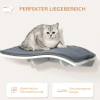 PawHut kattenbed kattenligplaats kattenplank muur wandmontage pluche MDF grijs + wit(m-4)