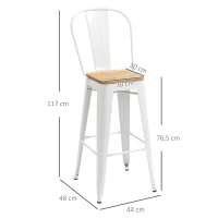 HOMCOM Conjunto de 4 Bancos Altos Empilháveis com Encosto Alto Apoio para os Pés Assento de Madeira 44x53x116 cm Branco(m-3)