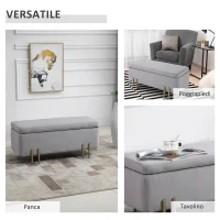 HOMCOM Panca Contenitore Imbottita per Soggiorno e Camera da Letto, 100 x 40 x 42 cm, Grigio(m-7)