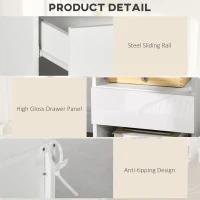 HOMCOM Noptiere moderne cu ED, Set 2 piese din PA alb cu sertar si 2 rafturi deschise, 40x40x55 cm(m-6)