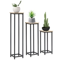 Outsunny 3-Piece Set Plant Stand Stackable Space-Saving 21 cm x 21 cm x 50/70/90 cm Steel Brown + Black(m-1)