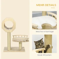 PawHut Kratzbaum, Katzenhaus, mit Liege, waschbare Liegepolster, drei Kratzstämme, Kiefernholz, 59,5 x 59,5 x 92cm(m-5)