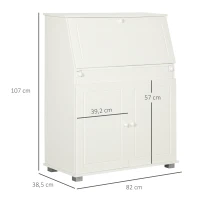 HOMCOM Sekretär Schreibtisch Kommode Schreibkommode Klappensekretär platzsparender Computertisch mit Schrank Weiß 82 x 38,5 x 107 cm(m-3)