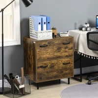 Vinsetto Cassettiera a 2 Cassetti in Truciolato Marrone con Gambe in Metallo per Camera da Letto, Studio e Soggiorno, 65x40x75 cm(m-2)