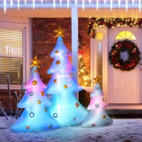 HOMCOM Set van 3 opblaasbare kerstbomen, inclusief blazer, voor binnen en buiten, inclusief bevestigingsmateriaal, wit+goud(m-2)