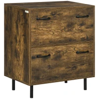 Vinsetto Cassettiera a 2 Cassetti in Truciolato Marrone con Gambe in Metallo per Camera da Letto, Studio e Soggiorno, 65x40x75 cm(m-1)