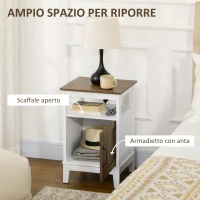 HOMCOM Comodino con Armadietto e Ripiano in Truciolato dallo Stile Rustico, 38.5x35x59.7cm, Bianco(m-5)