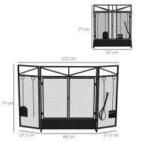 HOMCOM 3 Panel Folding Fire Guard Screen with Fireplace Tool Sets and Front Doors, Freestanding Fire Screen Spark Guard with Feet for Open Fire, Log Burner, Fireplace, 122 x77 cm, Black(m-3)