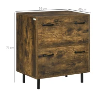 Vinsetto Cassettiera a 2 Cassetti in Truciolato Marrone con Gambe in Metallo per Camera da Letto, Studio e Soggiorno, 65x40x75 cm(m-3)