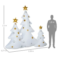 HOMCOM Set van 3 opblaasbare kerstbomen, inclusief blazer, voor binnen en buiten, inclusief bevestigingsmateriaal, wit+goud(m-3)