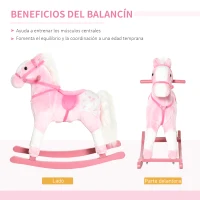 HOMCOM Caballito Balancín de Felpa Suave para Niños de 3-6 Años con Sonidos de Relincho 74x28x65 cm Rosa(m-6)