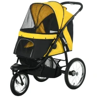 PawHut Foldable Pet Stroller Jogger, with Three Wheels, Canopy, for Medium and Small Dogs, Yellow(m-11)
