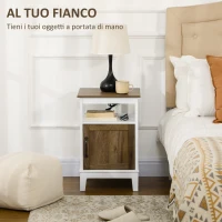 HOMCOM Comodino con Armadietto e Ripiano in Truciolato dallo Stile Rustico, 38.5x35x59.7cm, Bianco(m-4)