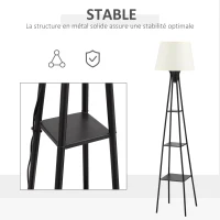 HOMCOM Lampadaire design contemporain avec 3 étagères de rangement douille E27 40 W interrupteur à pédale inclus abat-jour tissu métal 35 x 35 x 173 cm beige et noir(m-7)