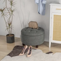 HOMCOM Luxus Hocker Sitzhocker mit Stauraum flanellenes Polsterhocker Holzbeinen Dunkelgrau 61 x 61 x 41,5 cm(m-8)