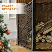 HOMCOM 3 Panou Ecran pentru Semineu Pliabil cu 3 Panouri, Protectie Impotriva Focului, Protectie Impotriva Scanteilor de Foc cu Plasa Metalica, Protectie Decorativa Impotriva Flacarilor, Negru(m-6)