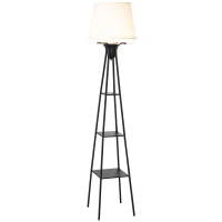 HOMCOM Lampadaire design contemporain avec 3 étagères de rangement douille E27 40 W interrupteur à pédale inclus abat-jour tissu métal 35 x 35 x 173 cm beige et noir(m-1)