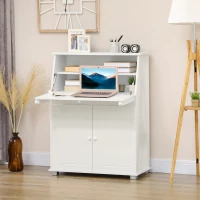 HOMCOM Sekretär Schreibtisch Kommode Schreibkommode Klappensekretär platzsparender Computertisch mit Schrank Weiß 82 x 38,5 x 107 cm(m-2)