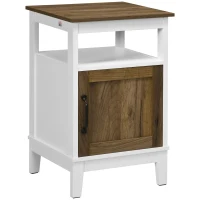HOMCOM Comodino con Armadietto e Ripiano in Truciolato dallo Stile Rustico, 38.5x35x59.7cm, Bianco(m-1)