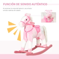 HOMCOM Caballito Balancín de Felpa Suave para Niños de 3-6 Años con Sonidos de Relincho 74x28x65 cm Rosa(m-5)
