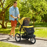 PawHut Foldable Pet Stroller Jogger, with Three Wheels, Canopy, for Medium and Small Dogs, Yellow(m-2)