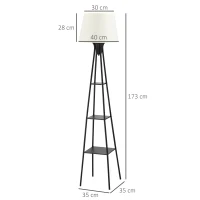 HOMCOM Lampadaire design contemporain avec 3 étagères de rangement douille E27 40 W interrupteur à pédale inclus abat-jour tissu métal 35 x 35 x 173 cm beige et noir(m-3)