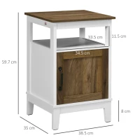 HOMCOM Comodino con Armadietto e Ripiano in Truciolato dallo Stile Rustico, 38.5x35x59.7cm, Bianco(m-3)