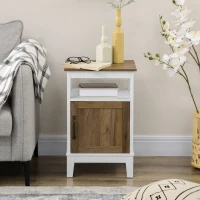 HOMCOM Comodino con Armadietto e Ripiano in Truciolato dallo Stile Rustico, 38.5x35x59.7cm, Bianco(m-9)