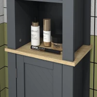 kleankin Dulap de Depozitare Inalt pentru Baie, Organizator de Baie cu Dulap cu Usa si 3 Rafturi, Turn Independent pentru Lenjerie, Gri(m-8)