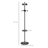 HOMCOM Suport pentru Haine și Umbrele, Cuier Independent cu 8 Carlige Rotunde pentru Haine, Pălării și Poșete, Φ34x177 cm, Negru(m-3)