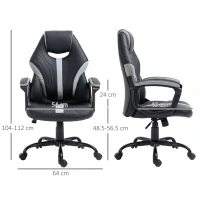Vinsetto Scaun de Birou din Imitatie de Piele PU cu Inaltime Reglabila, Fotoliu Gaming Pivotant cu Functie de balansare, 63x70x104-112cm, Negru si Gri(m-3)