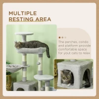 PawHut Copac de Lux de 25” pentru Pisici, din Plus, Turn Centru de Activitati Multiple cu Stalpi de Zgariere din Sisal, Perne Inaltate, Copac Spatios, Bile de Joaca, Gri Deschis(m-6)