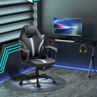 Vinsetto Scaun de Birou din Imitatie de Piele PU cu Inaltime Reglabila, Fotoliu Gaming Pivotant cu Functie de balansare, 63x70x104-112cm, Negru si Gri(m-2)