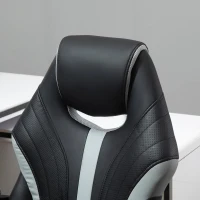 Vinsetto Scaun de Birou din Imitatie de Piele PU cu Inaltime Reglabila, Fotoliu Gaming Pivotant cu Functie de balansare, 63x70x104-112cm, Negru si Gri(m-8)
