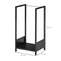 Outsunny Raft pentru Busteni  pentru Exterior si Interior din Otel, Suport pentru Lemne  Modern cu Baza Inaltata, 39x35x76cm, Negru(m-3)
