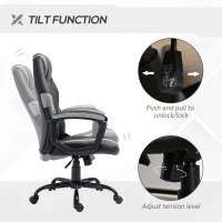 Vinsetto Scaun de Birou din Imitatie de Piele PU cu Inaltime Reglabila, Fotoliu Gaming Pivotant cu Functie de balansare, 63x70x104-112cm, Negru si Gri(m-5)